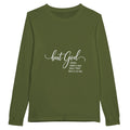Green long-sleeve shirt with motivational quote on a white background