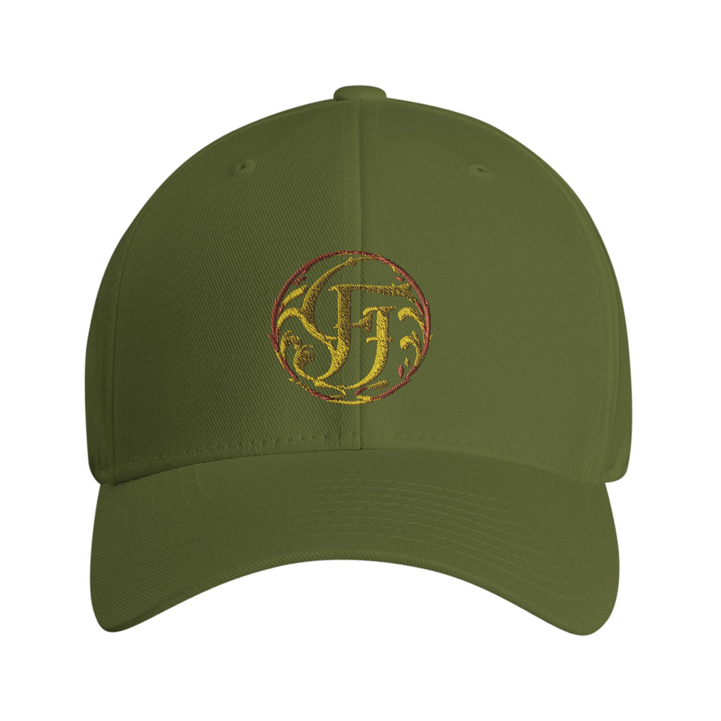 Green cap with embroidered logo on a white background