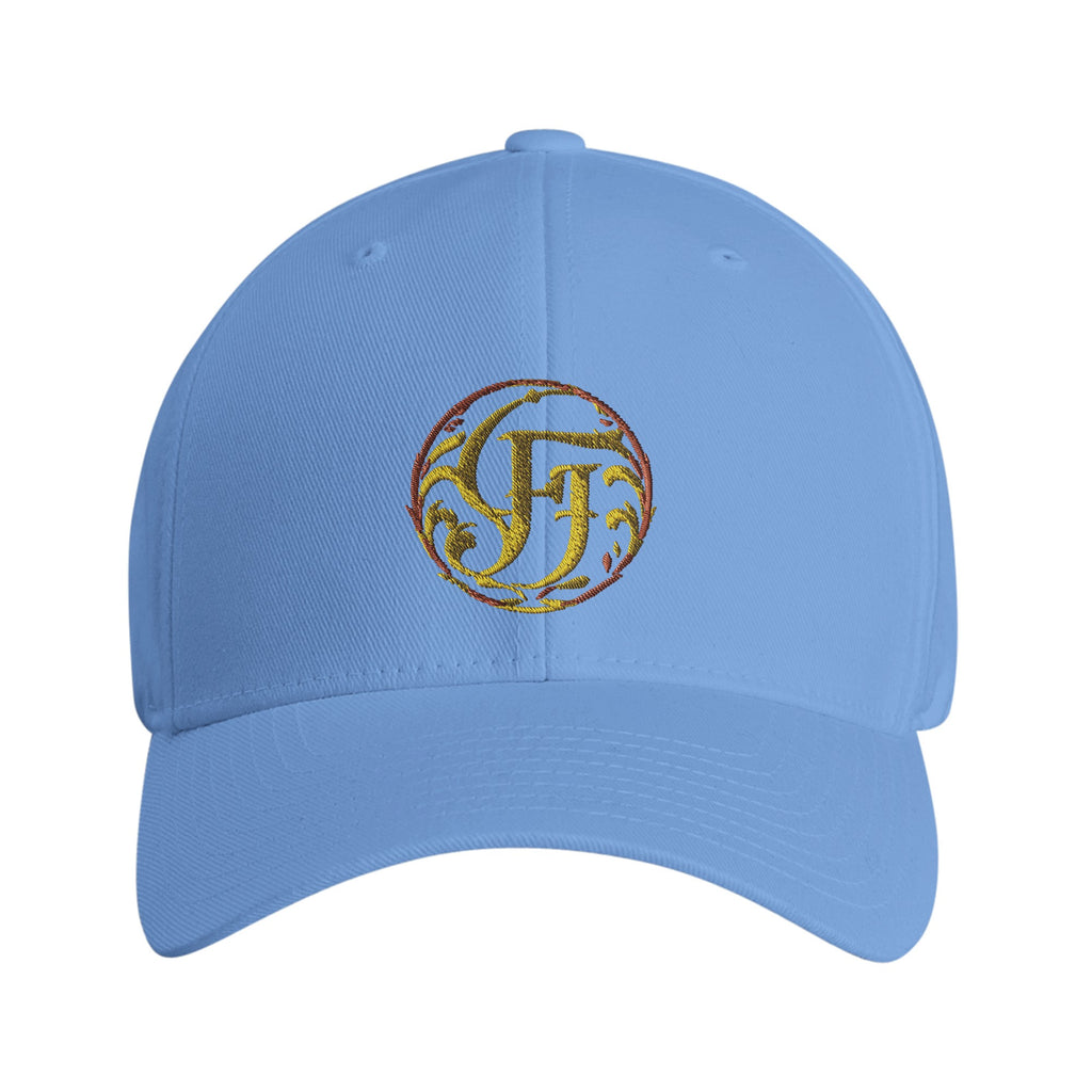Light blue cap with embroidered logo on a white background