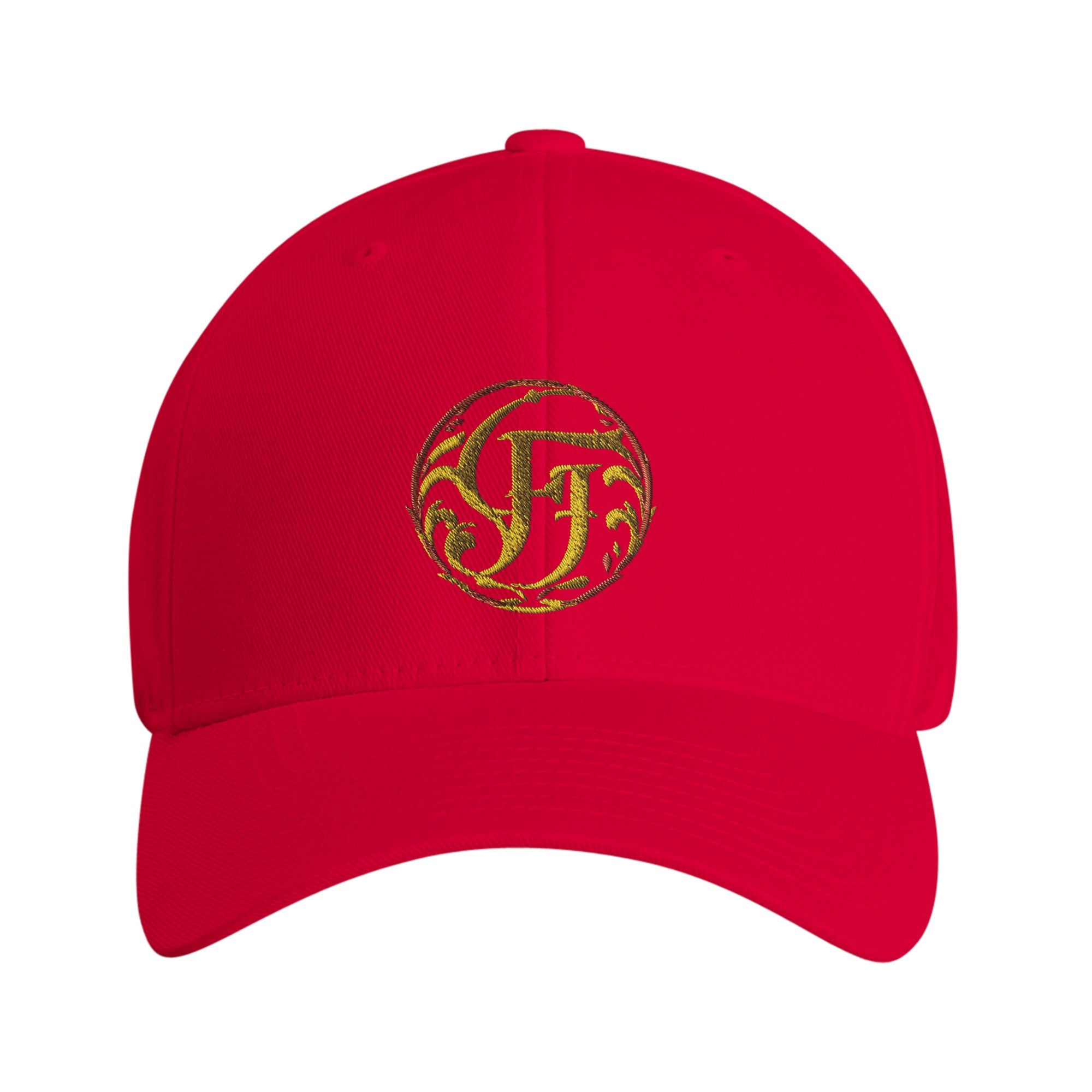 Red cap with gold emblem on a white background