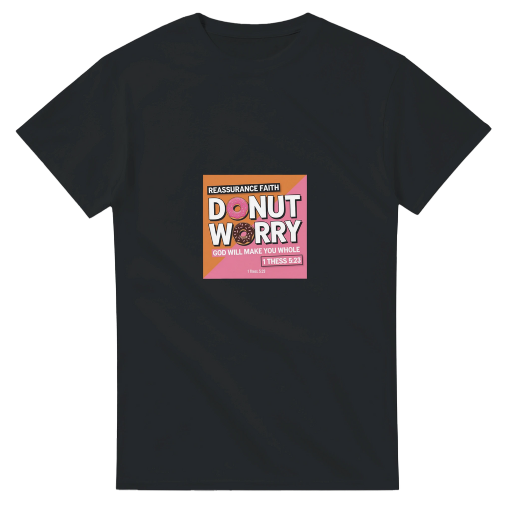 Black t-shirt with a colorful graphic on the chest