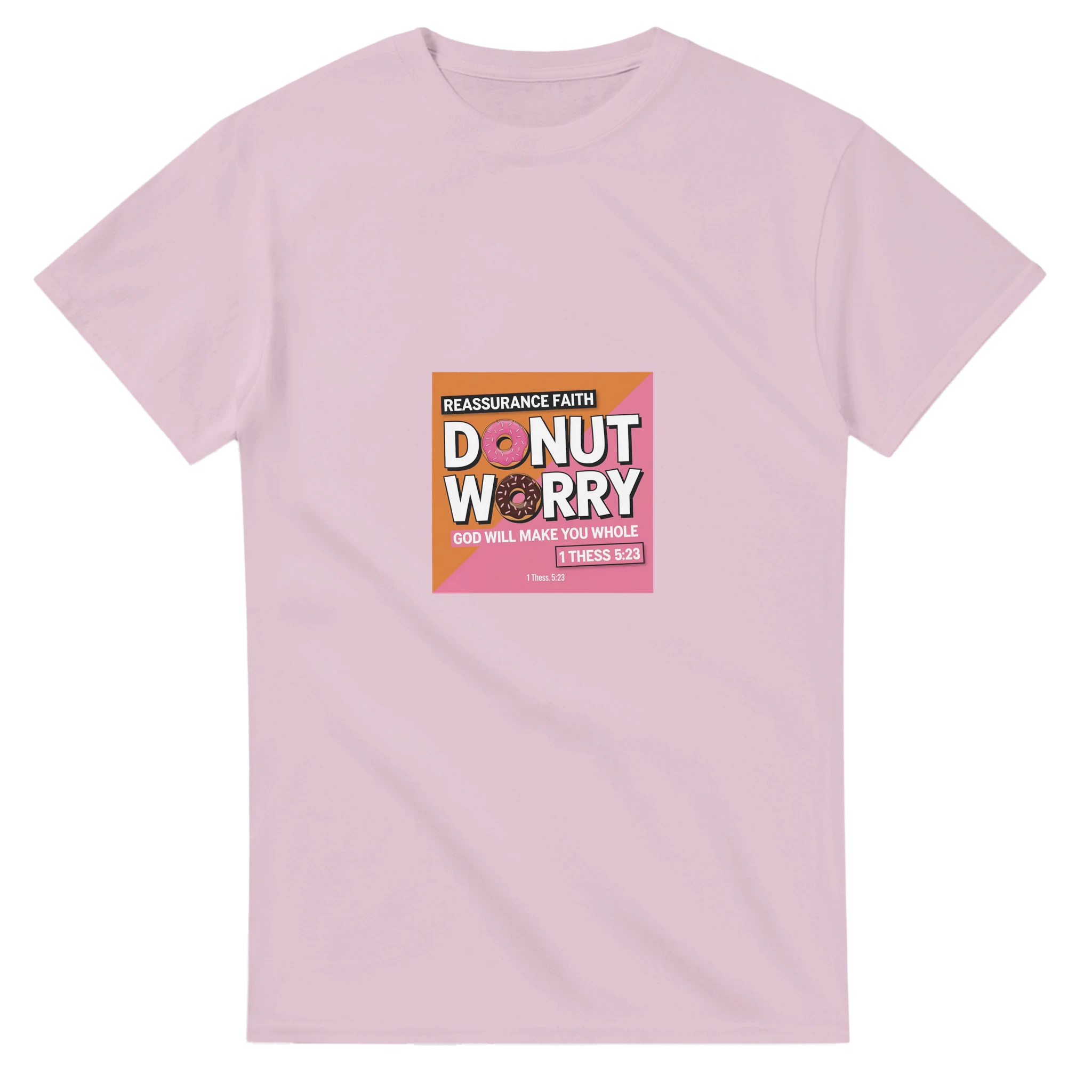 Pink t-shirt with a graphic design on a white background