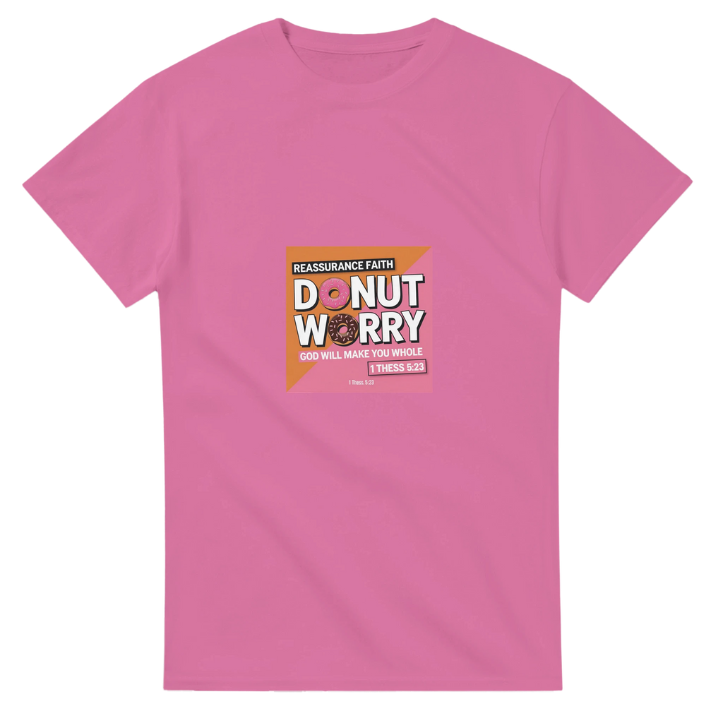 Pink t-shirt with a graphic design on a white background