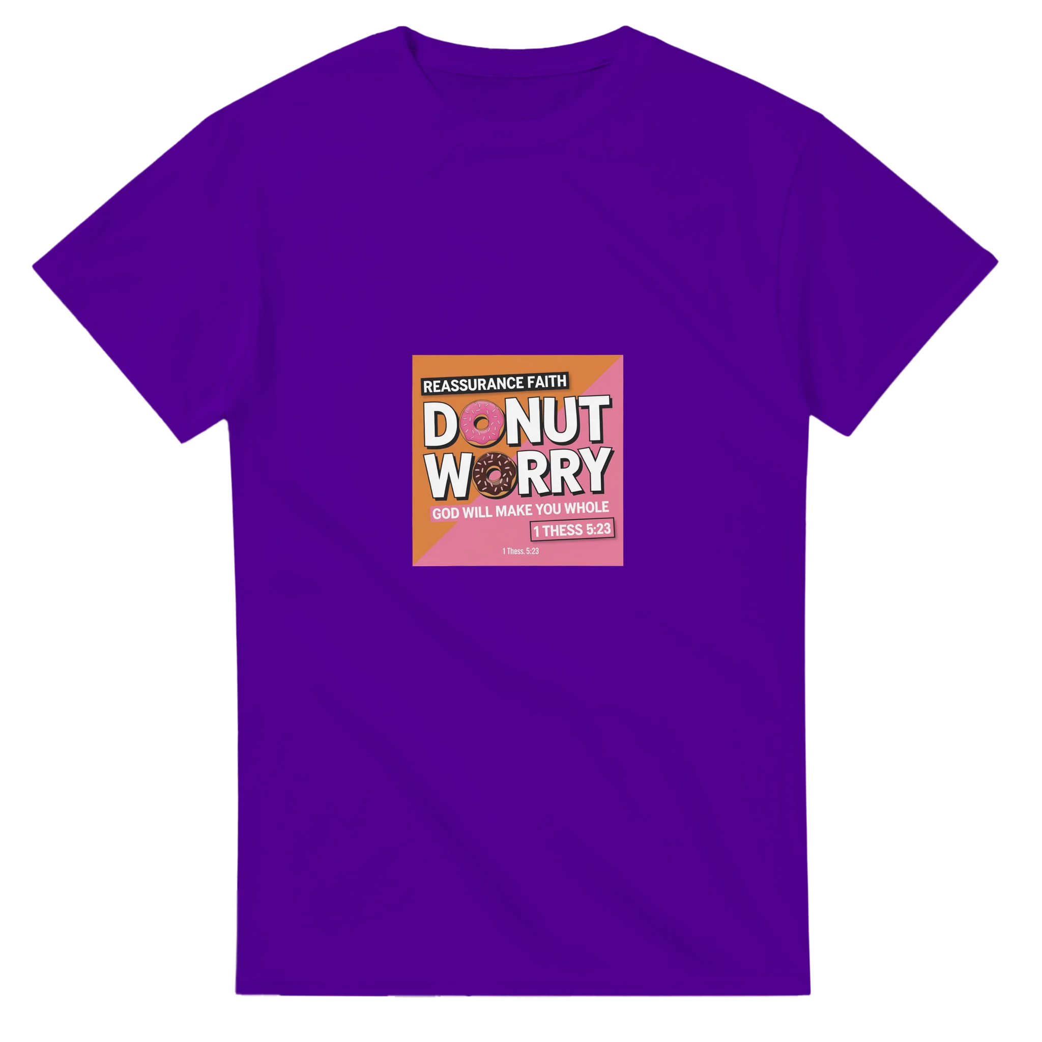 Purple t-shirt with a graphic design on a white background