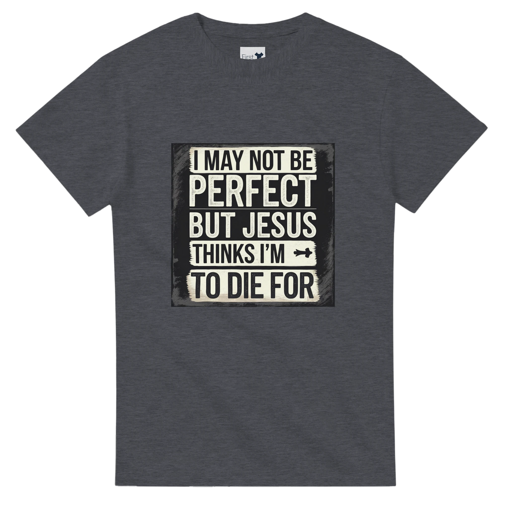 Gray t-shirt with humorous text design on a white background