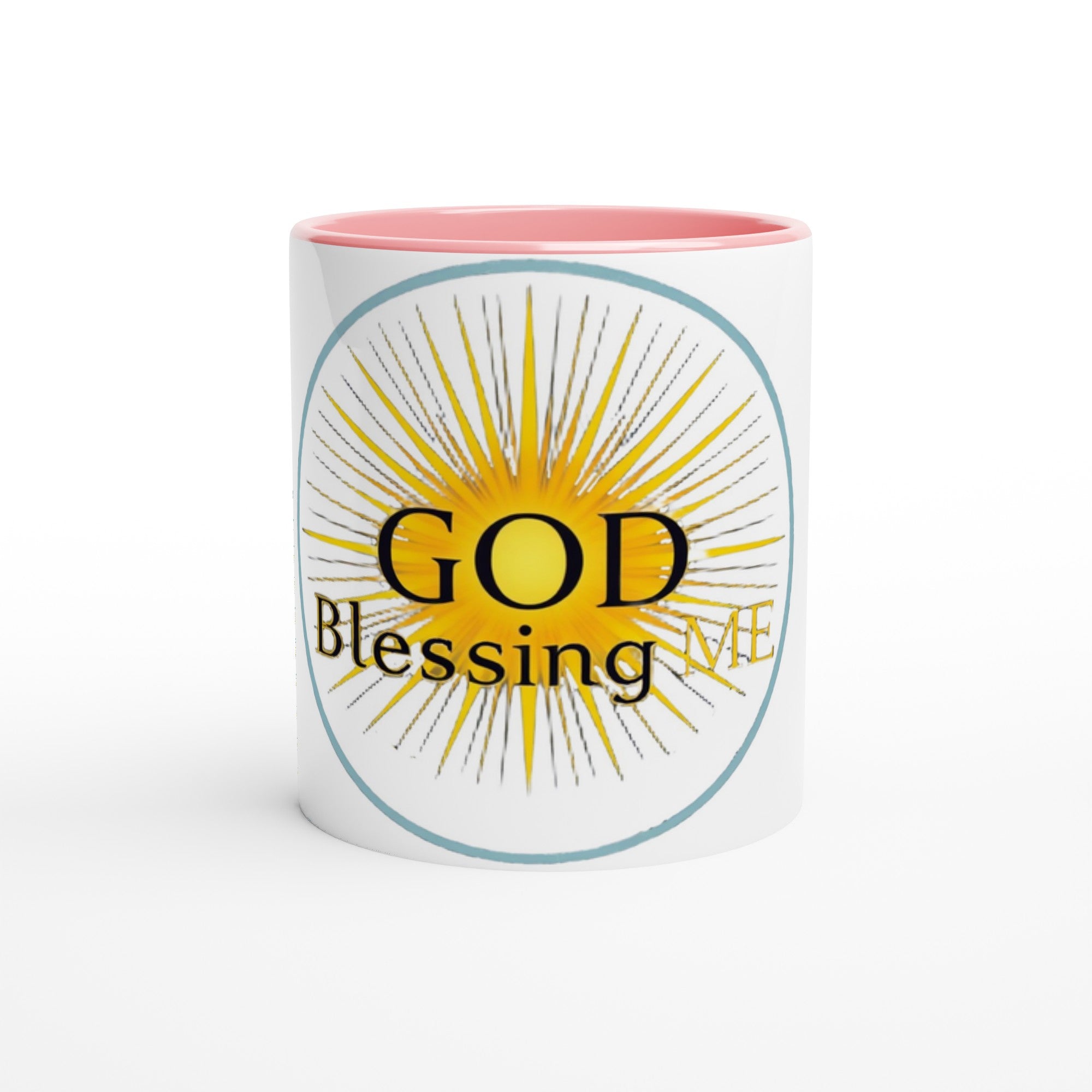 Mug with 'GOD Blessing ME' text on a white background