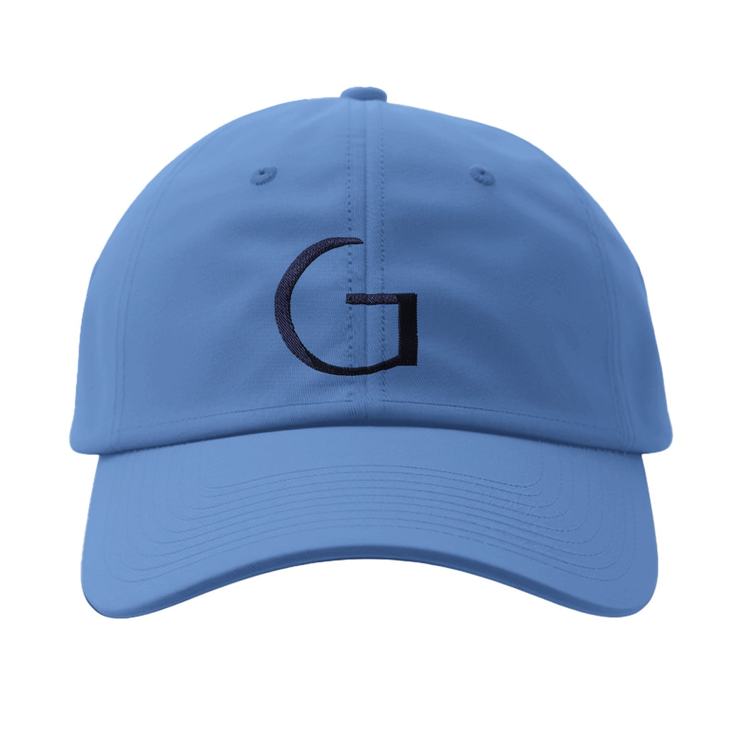 Blue cap with a black 'G' logo on a white background