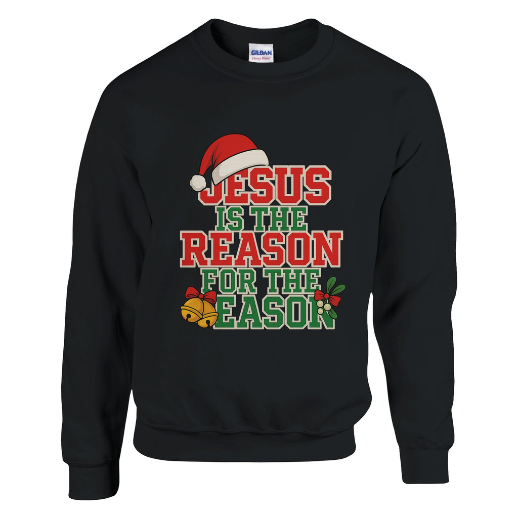 Black sweatshirt with Christmas-themed text and graphics on a white background