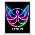 Neon light design with 'JESUS' text on a black background