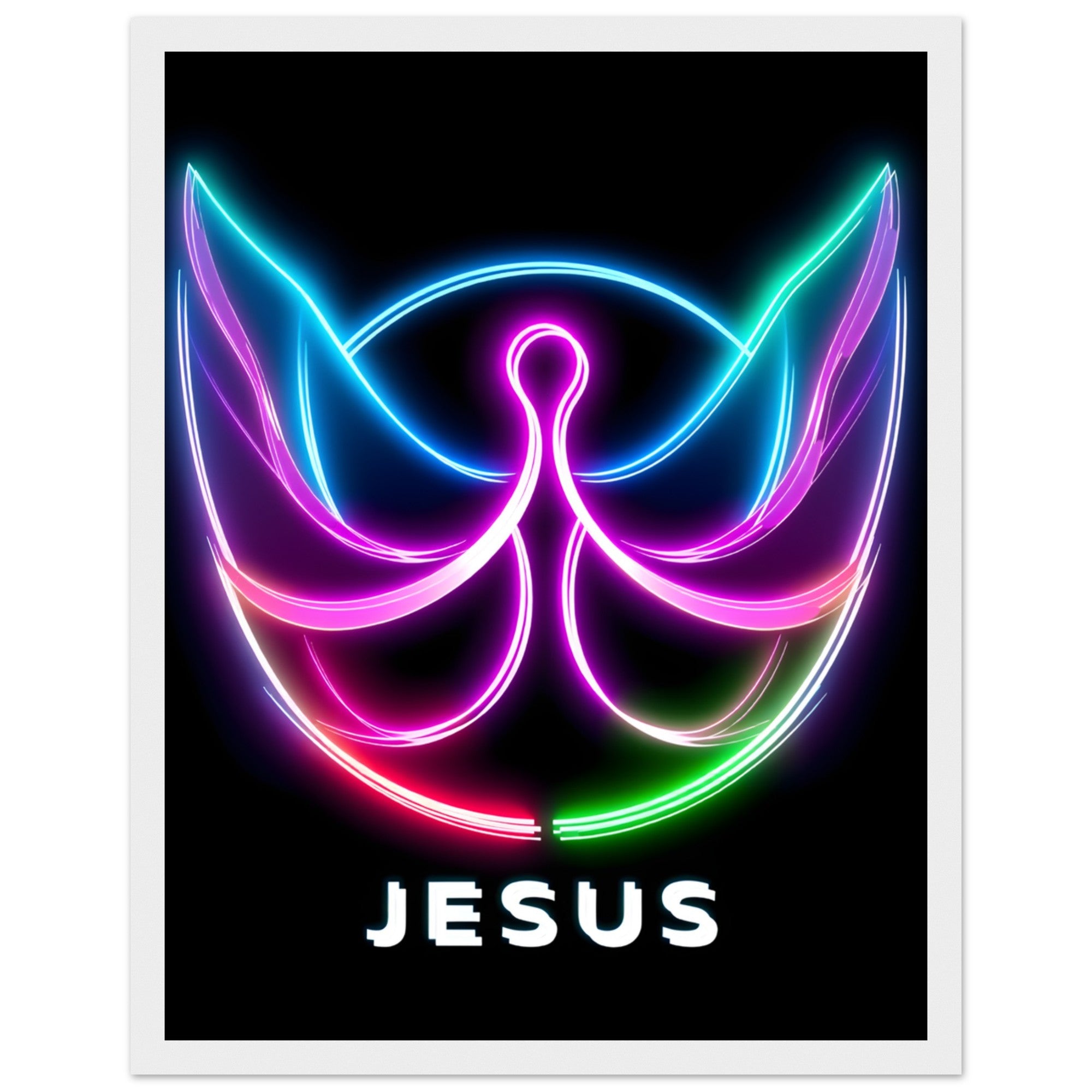 Neon light design with 'JESUS' text on a black background