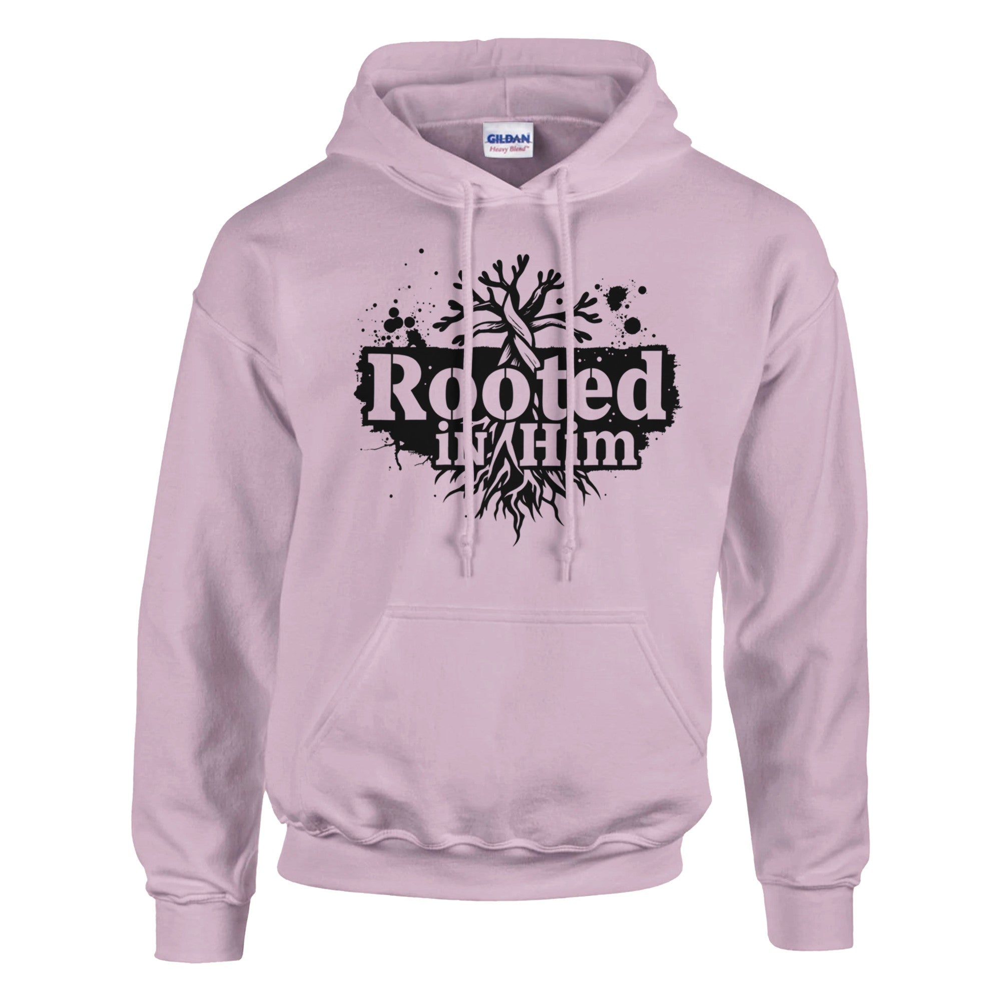 Light purple hoodie with black graphic and text on a white background