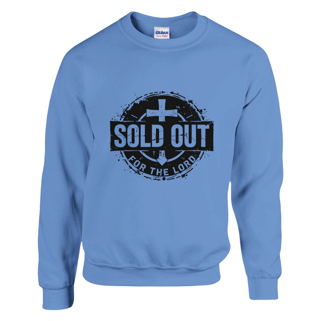 Light blue sweatshirt with black graphic and text on a white background