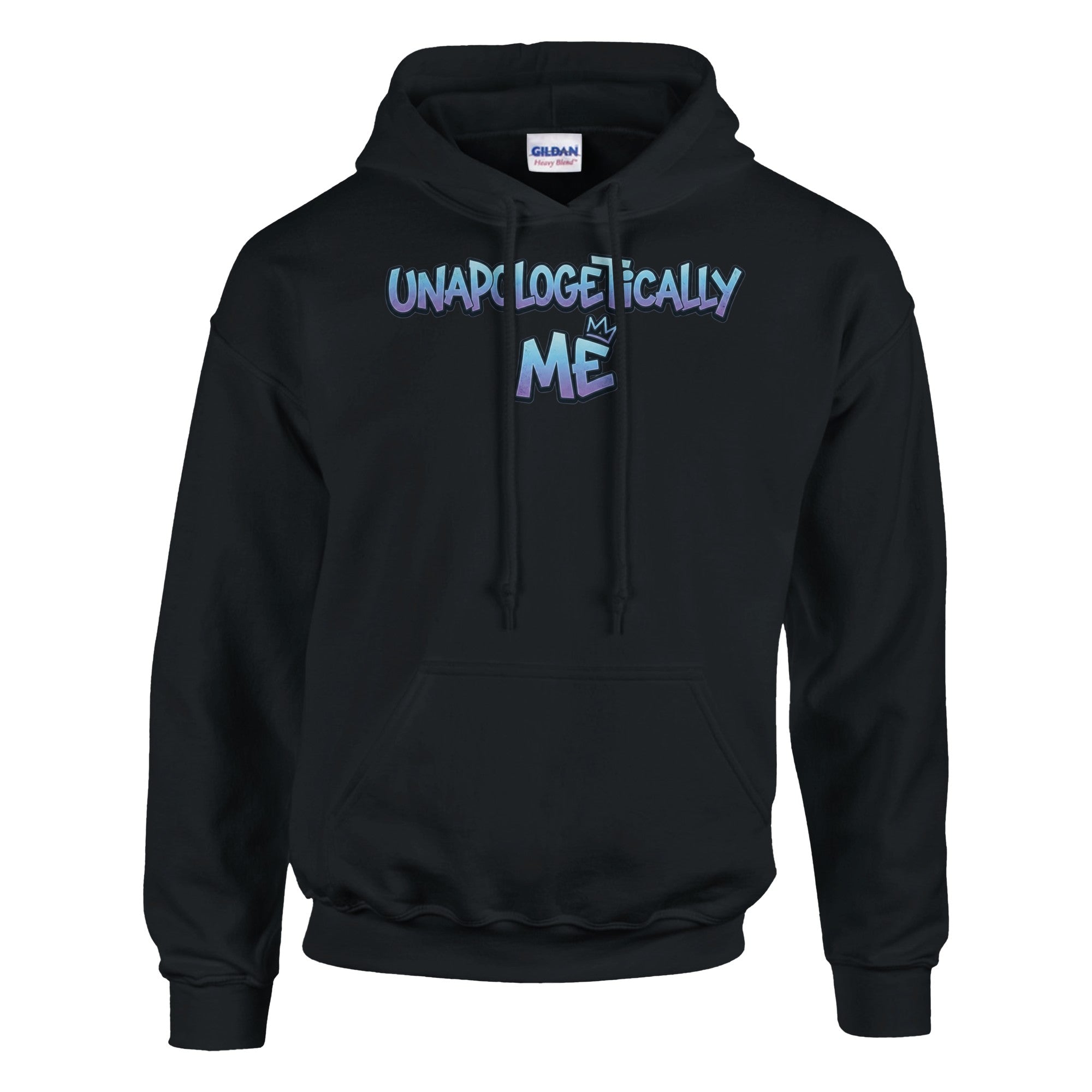 Black hoodie with 'UNAPOLOGETICALLY ME' text on a white background